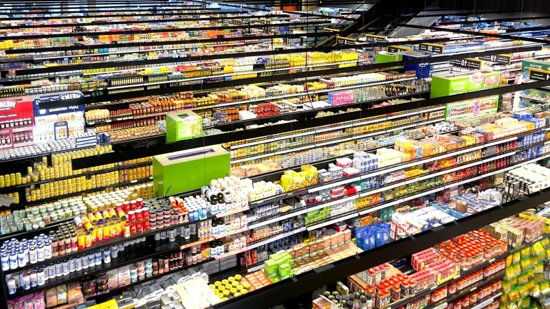 Market rafında çamaşır ürünleri